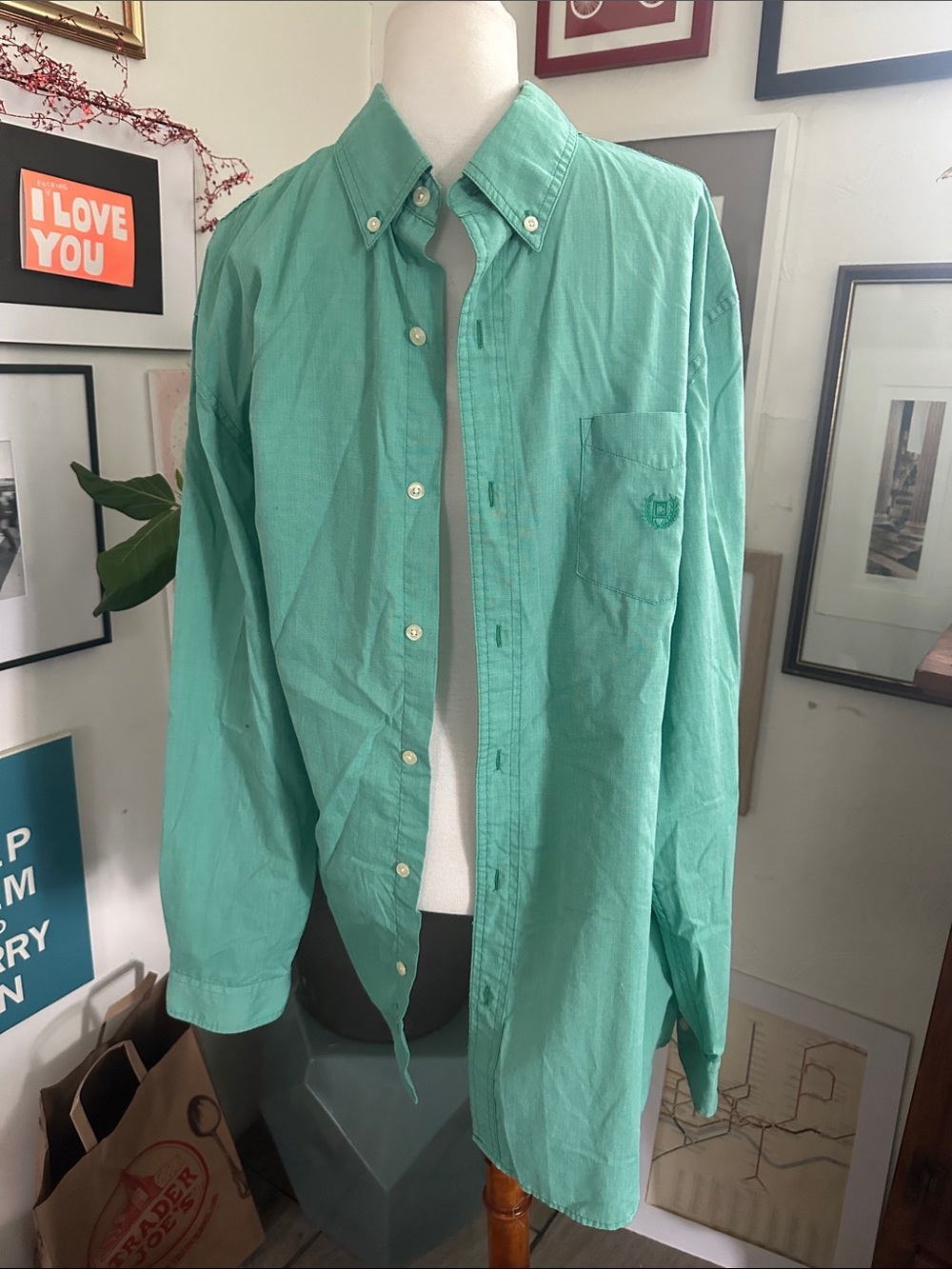 Chaps Men's Jade Green Button-Down Shirt XL
